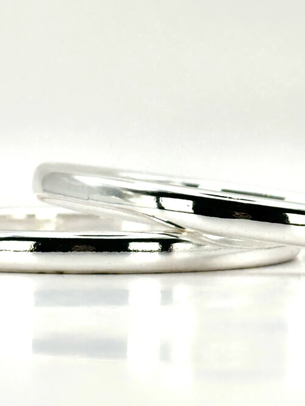 Silver Tone Polished Bangle Bracelets Set Of 2